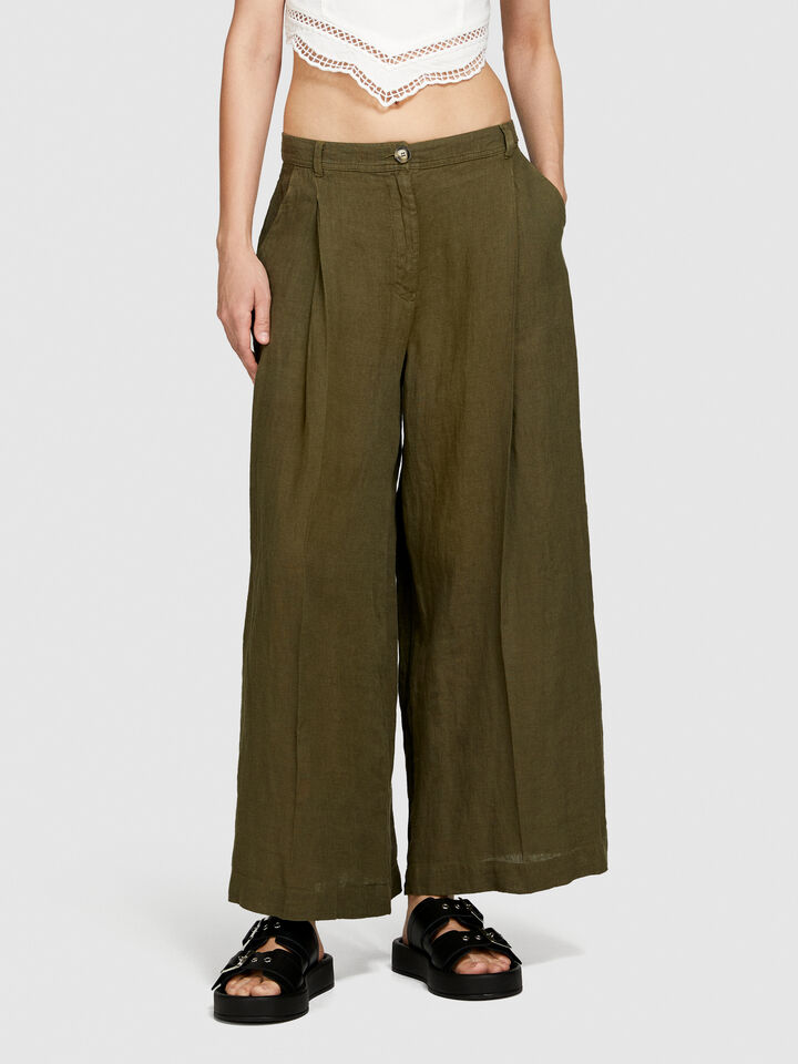 Wide leg 100% linen trousers - women's palazzo trousers - Military Green | Sisley image number 4